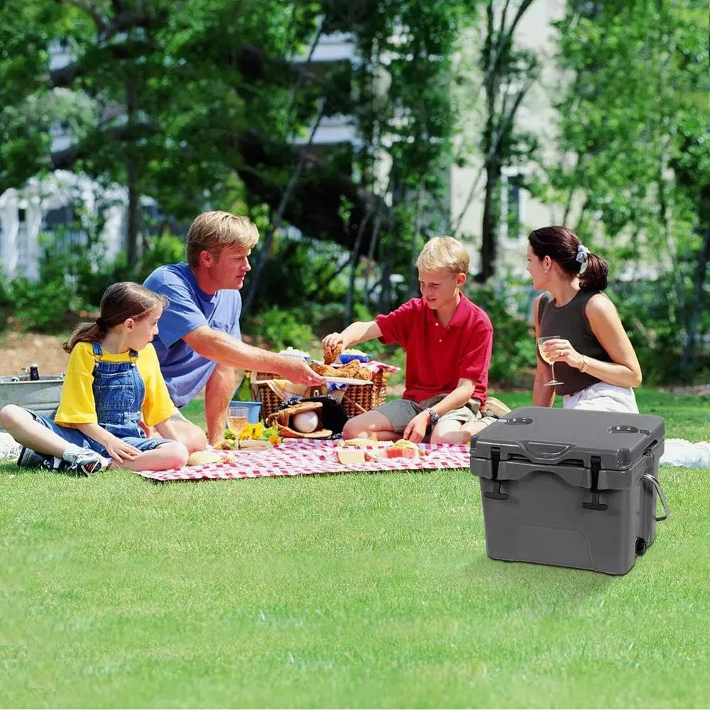 Portable 24-Can Cooler with 2 Cup Holders for 3-5 Days Ice Retention, Ideal for Outdoor Adventures
