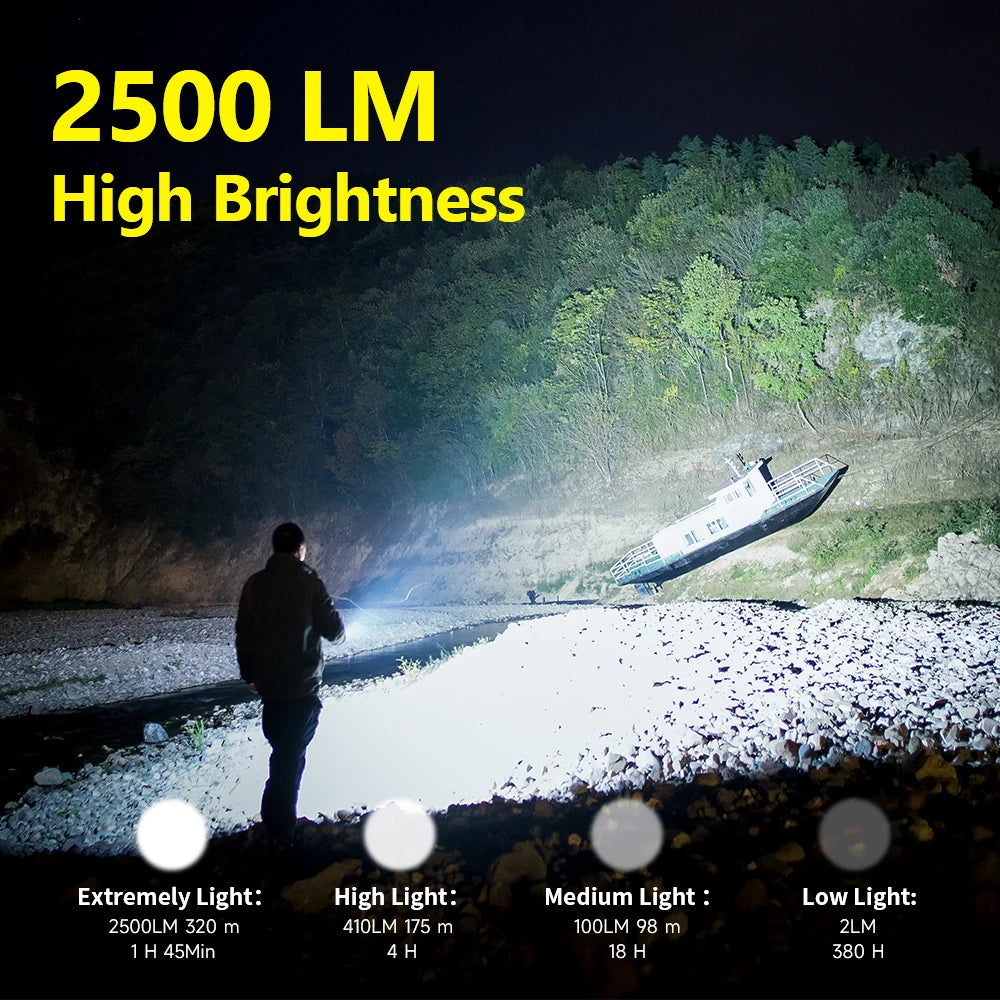2500Lumen Tactical led Flashlight Type-c Rechargeable LED Clip IP68 Waterproof 320M Light Range Camping Hiking Hunting Emergency Self Defense led Torch