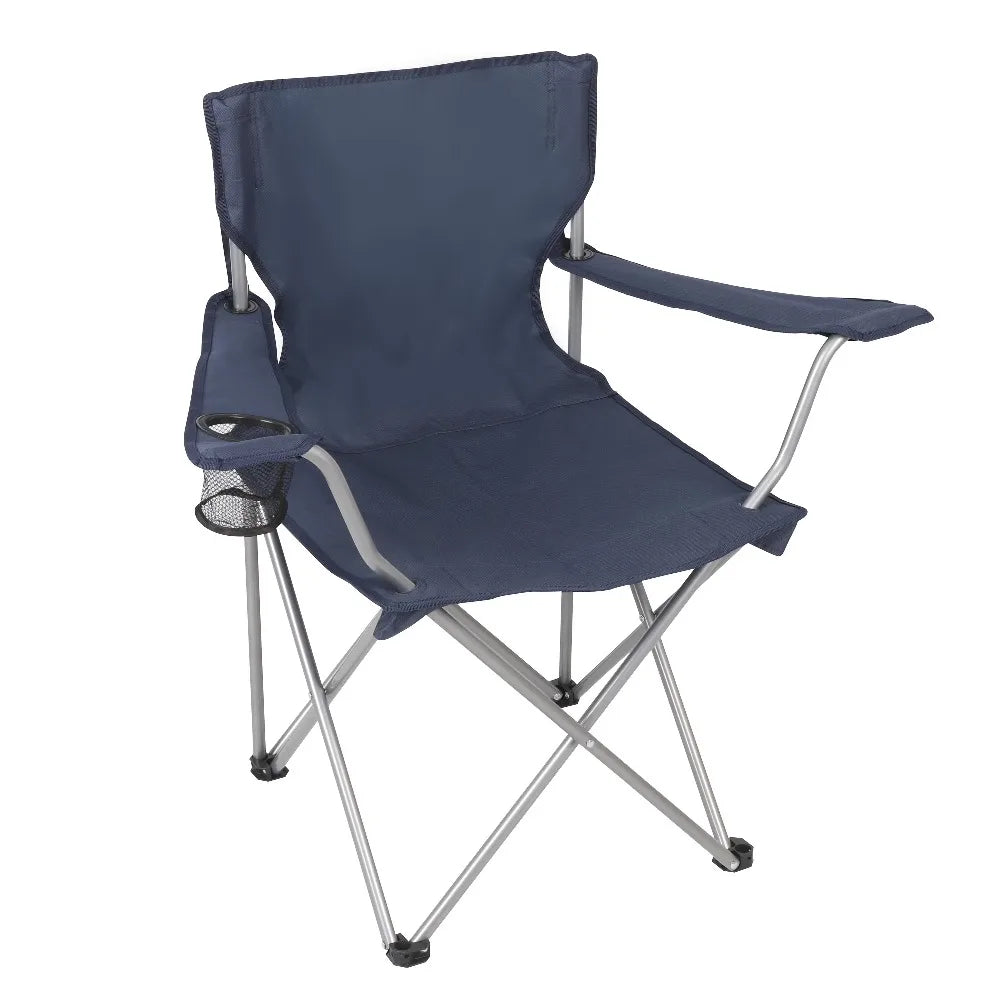 Portable Quad Folding Camping Chair with Adjustable Backrest and Side Cup Holder for Outdoor Fishing Beach Garden Party Dark Blue
