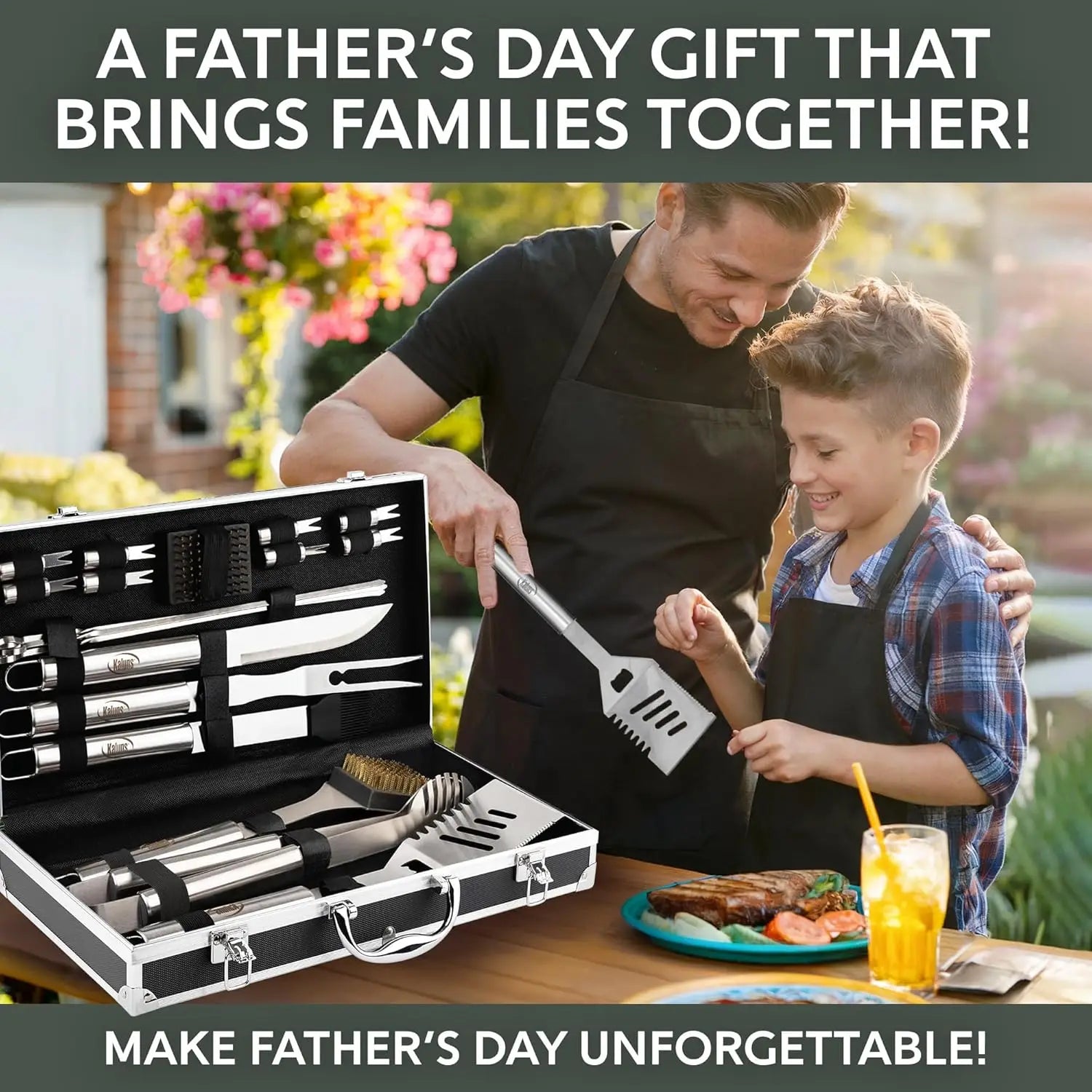 21-Piece Stainless Steel BBQ Tool Set with Aluminum Case, Apron & Skewers, Perfect Grilling Gifts for Dad