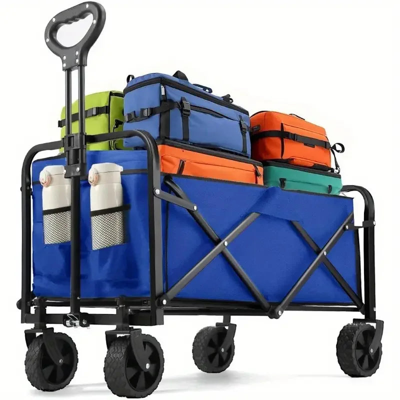Heavy Duty Wagon Carts, Foldable, Portable Wagons, Beach Cart with All-Terrain Wheels and  Drink Holders, Utility Wagon