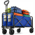 Heavy Duty Wagon Carts, Foldable, Portable Wagons, Beach Cart with All-Terrain Wheels and  Drink Holders, Utility Wagon