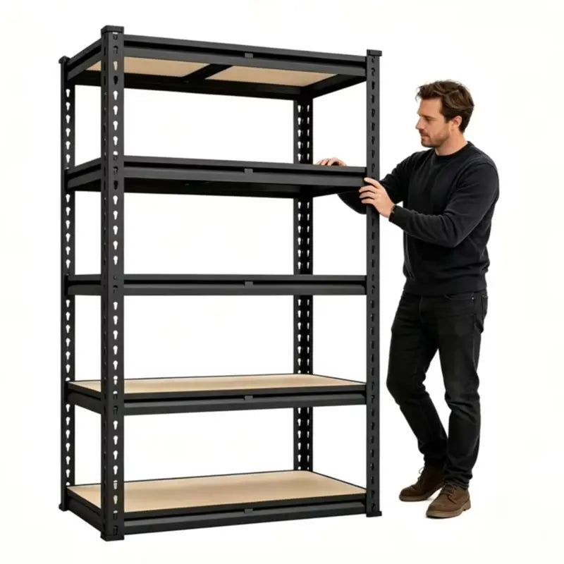 60/72 Inch two-piece Heavy Duty Storage Shelves, 2000LBS Capacity Metal Shelving Unit, Adjustable Garage Shelves & Organizer with Overlap Design for Home Garage Warehouse Storage Shop,Black
