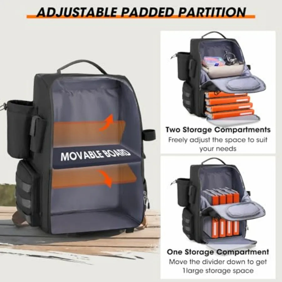 Fishing Backpack for Outdoor Use, Water-Resistant Polyester, Gray, 40L Capacity with Rod Holders, Built-in Cooler Rain Cover