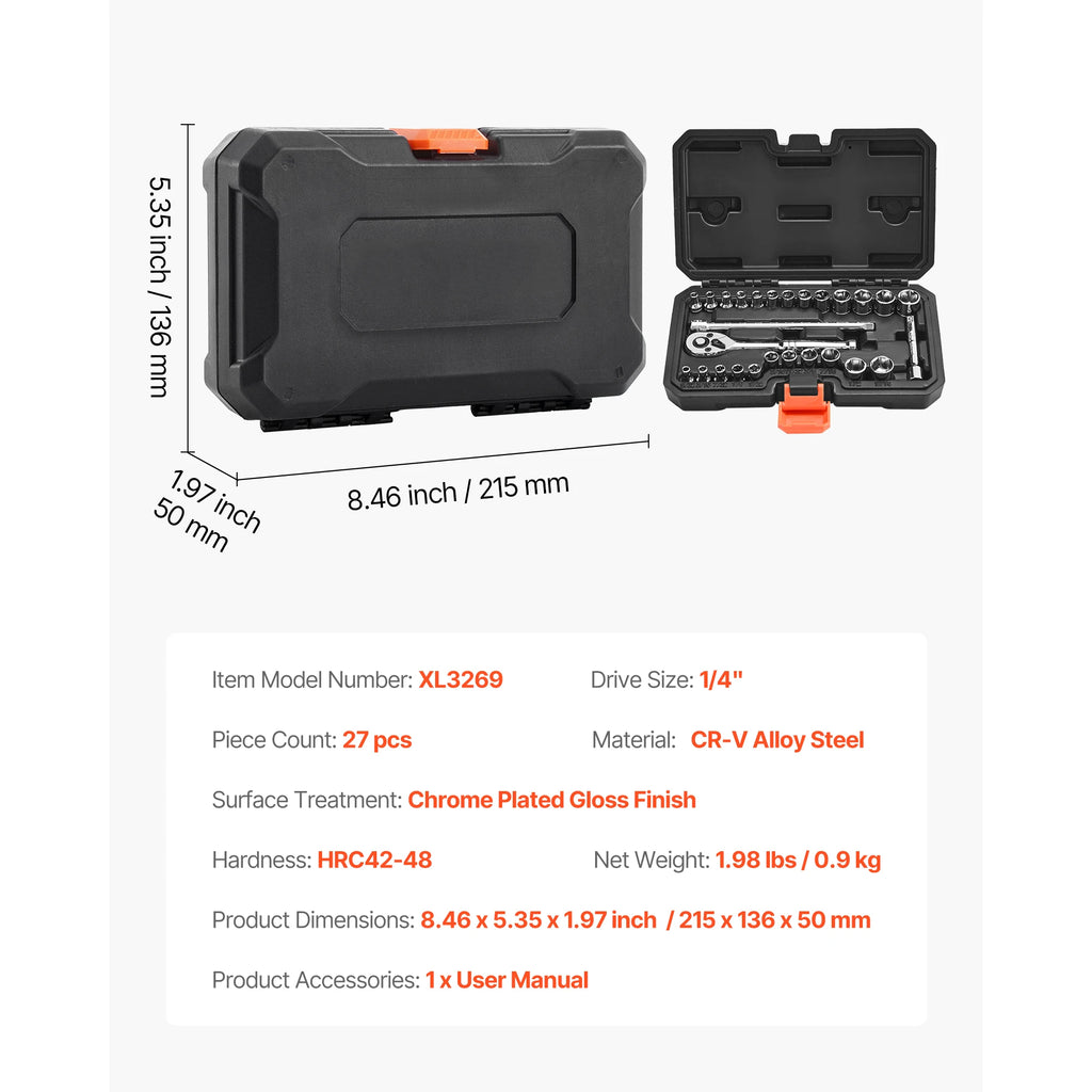 Socket Set 86 Pieces 3/8 ,1/4, or 1/2in Drive Socket and Ratchet Set, SAE Metric Mechanic Tool Kit with Ratchet Wrench