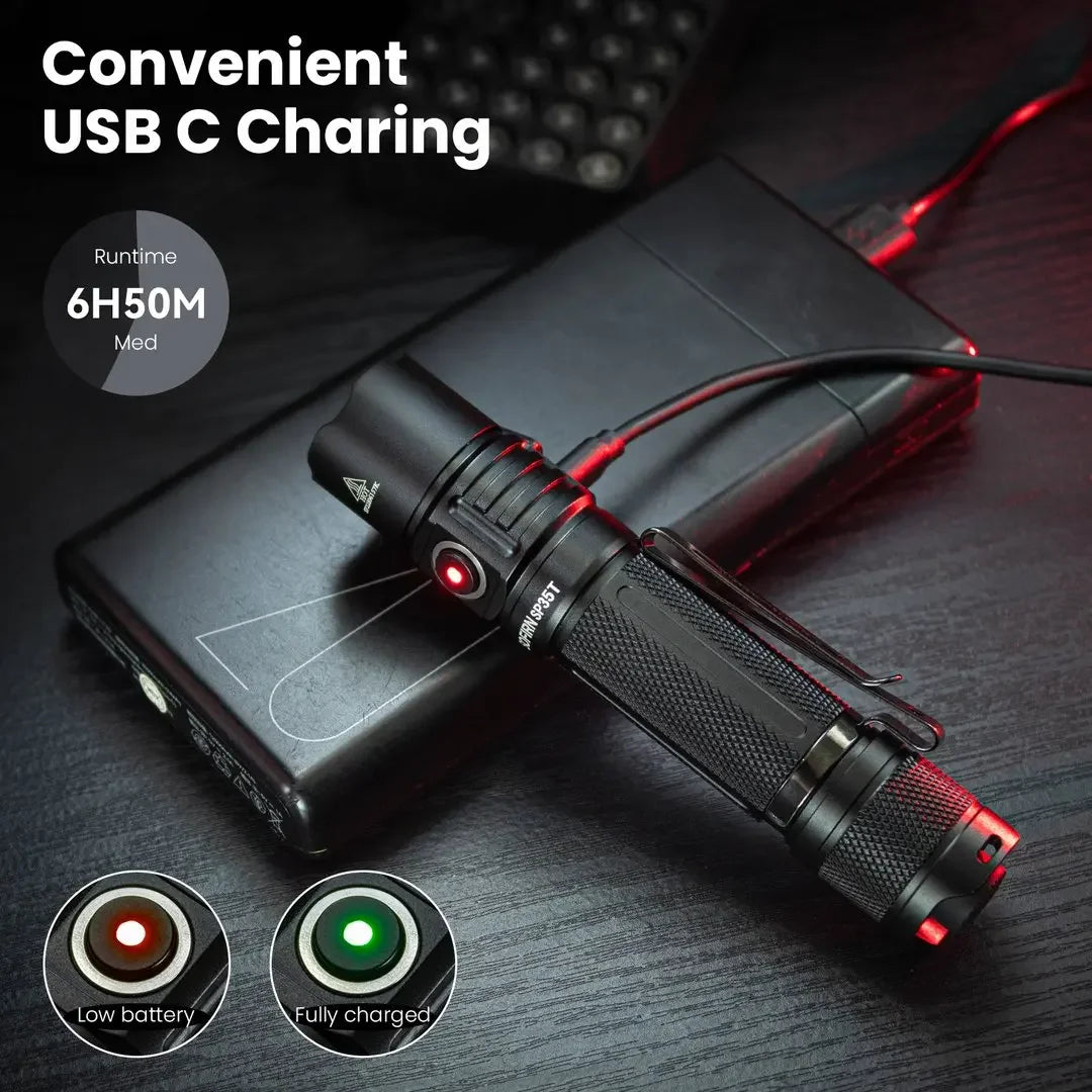 3800lm Tactical 21700 Flashlight Powerful LED Light USB C Rechargeable Torch with Dual Switch Power Indicator ATR