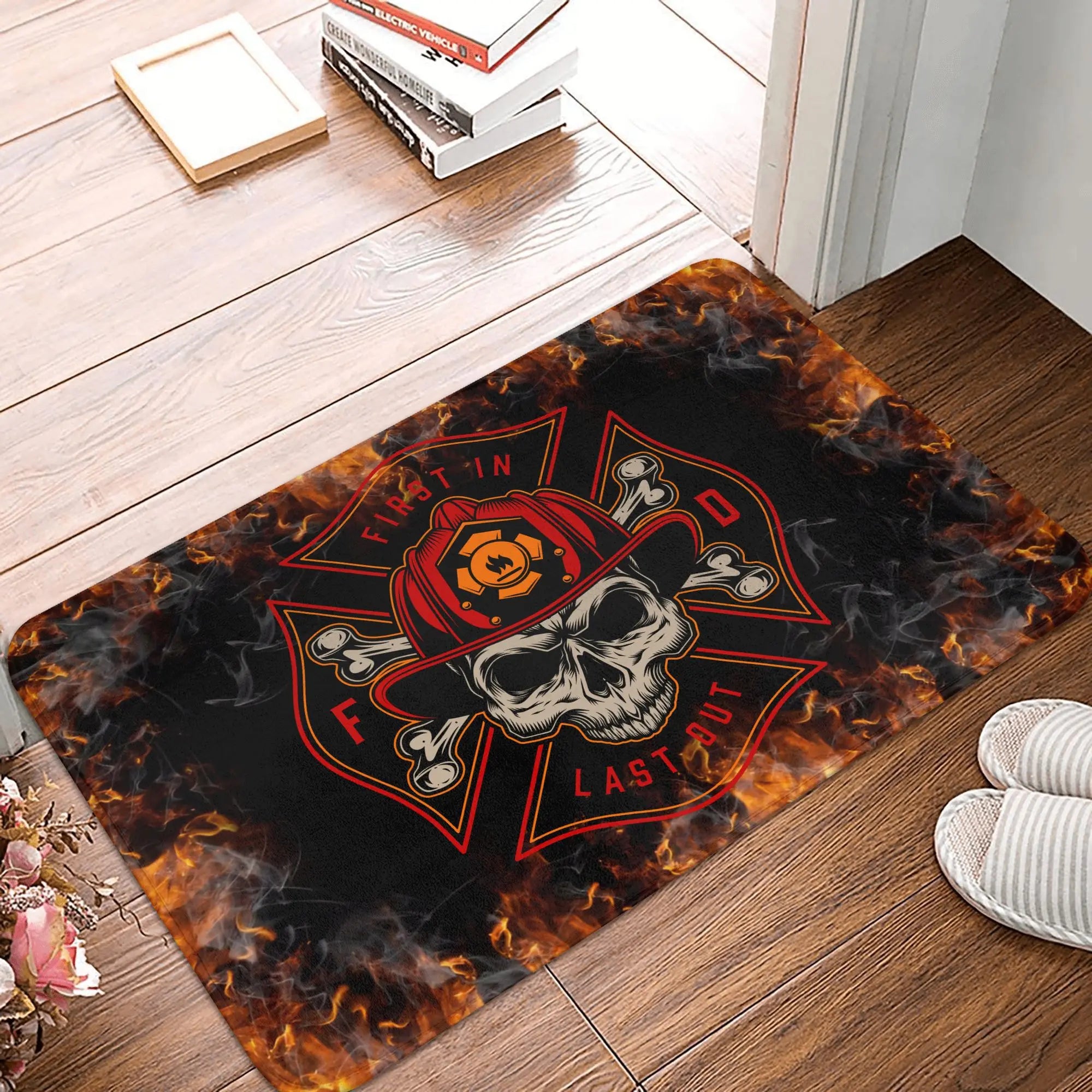 Firefighter Front Door Mat, Anti-Slip, Waterproof, Fire Rescue Doormat, Living Room, Entrance Rug