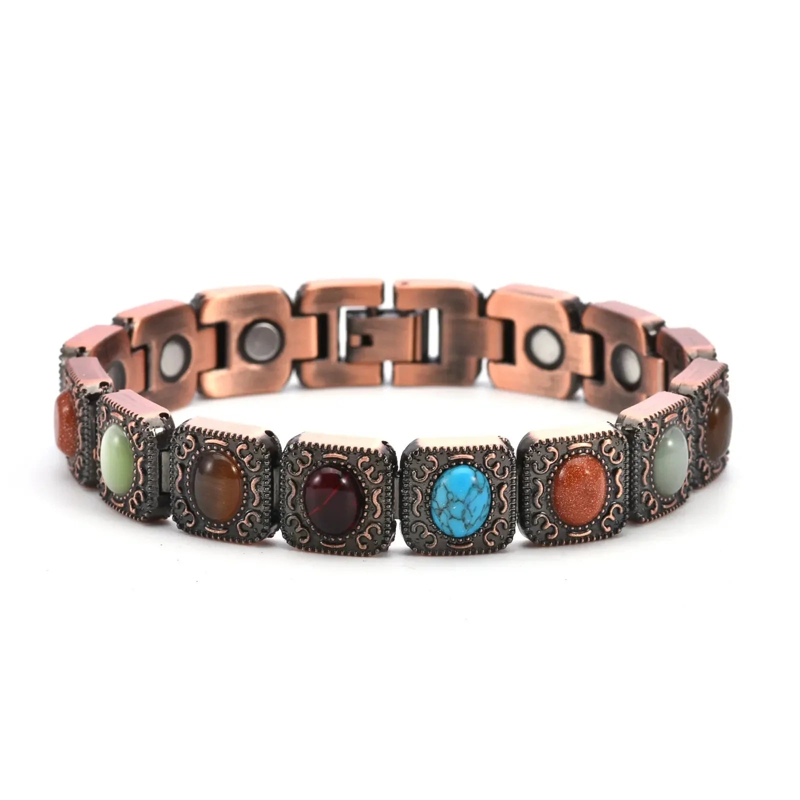 Ultra Strength Pure Copper Magnetic Bracelet for Women with 3800 Gauss Magnets Natural Turquoise Stones Adjustable Jewelry Gift