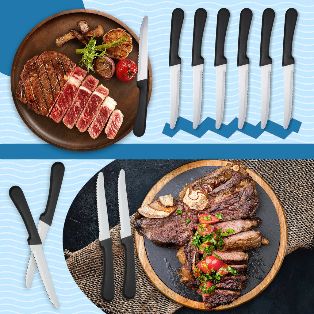 36Pcs Stainless Steel Steak Knife Set Plastic Ergonomic Handles Serrated Blades Dishwasher Safe for Home Restaurant Dinner Gift
