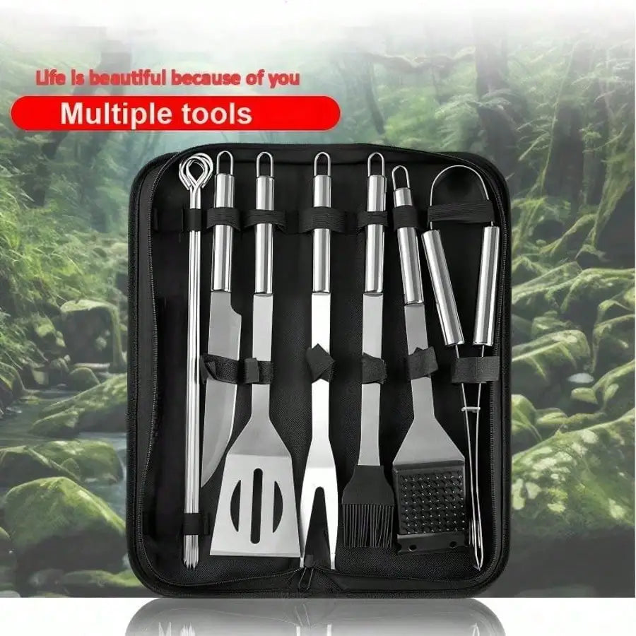 Multi Function Stainless Steel Grilling Tools Set Portable Camping BBQ Kit With Durable Waterproof Carry Case For Outdoor Backyard Barbecue Cooking