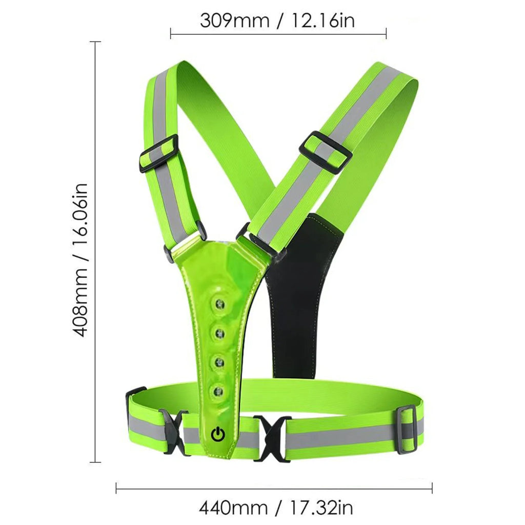 LED Cycling Vest, High Visibility, Outdoor Running Cycling Reflective Safety Vest, Adjustable Elastic Strap, Reflective Belt