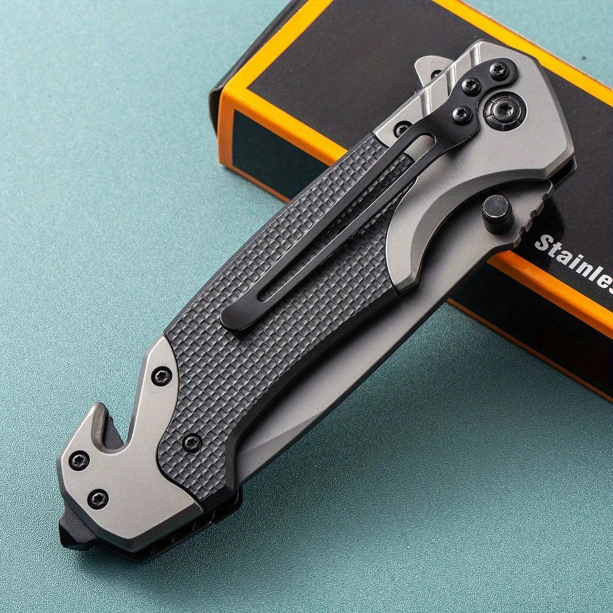Portable Folding Knife - High-Hardness Stainless Steel Tanto Point Blade, Lightweight Ergonomic for Camping, Hiking