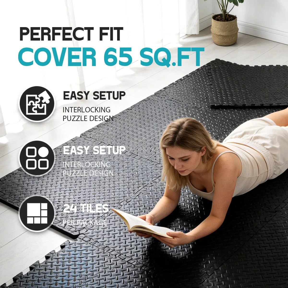 Puzzle Exercise Mat 0.4in, EVA Interlocking Foam Floor Tiles for Home Gym, Mat for Home Workout Equipment, 20in x 20 in-64sqft.