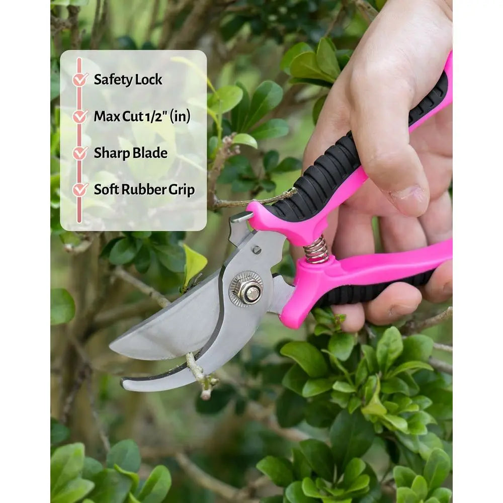 5-Piece Pink Gardening Tool Set with Floral Bag