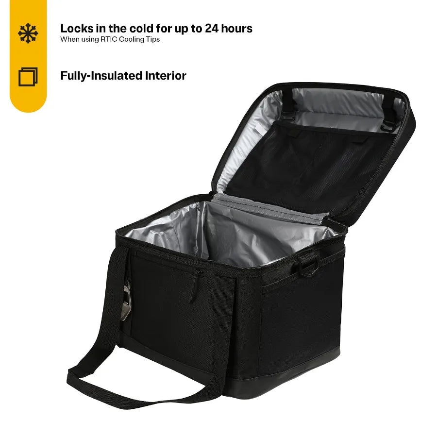 28-Can, 27 Qt Collapsible Soft Cooler with Bottle Opener for Outdoor Use, Black Insulated Fabric, Lightweight Leakproof