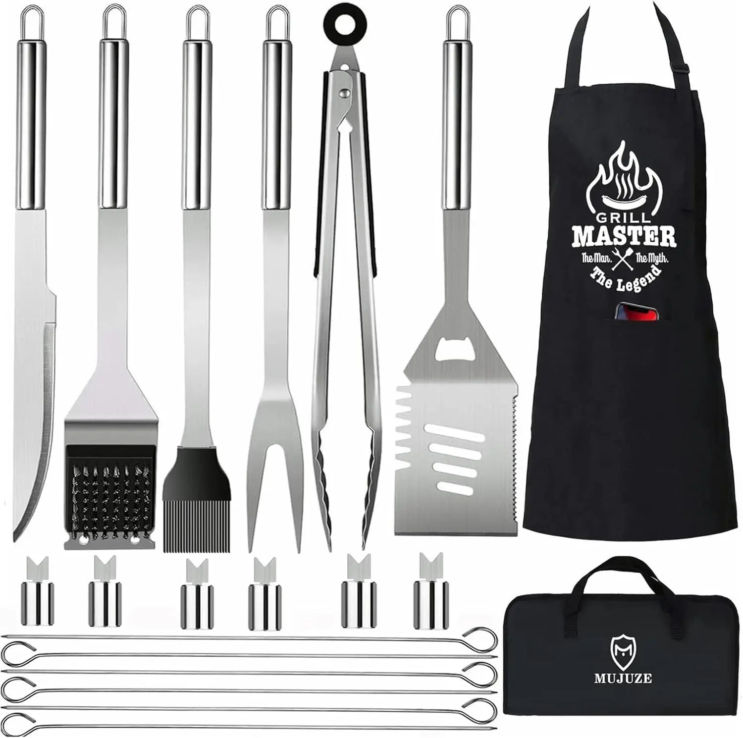 Grill Set with Apron for Men, BBQ Accessories, Outdoor Grilling Gifts, Camping Grill Kit
