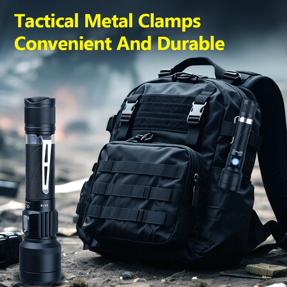 2500Lumen Tactical led Flashlight Type-c Rechargeable LED Clip IP68 Waterproof 320M Light Range Camping Hiking Hunting Emergency Self Defense led Torch