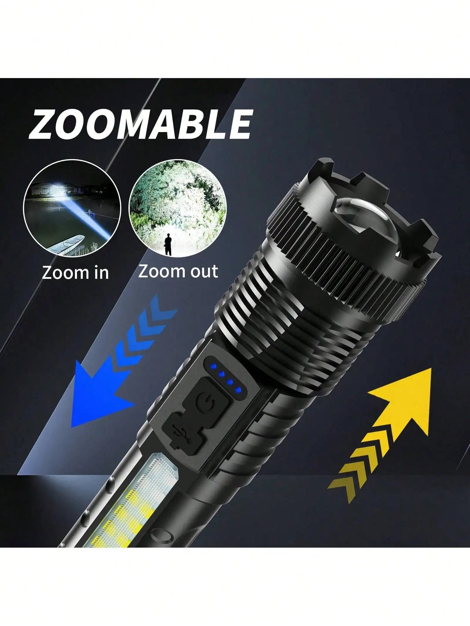 High Lumens Rechargeable Led Battery Powered With 6 Modes Multifunctional Flashlights,  Powerful Handheld Flash Lights Perfect For Emergency Power Outage