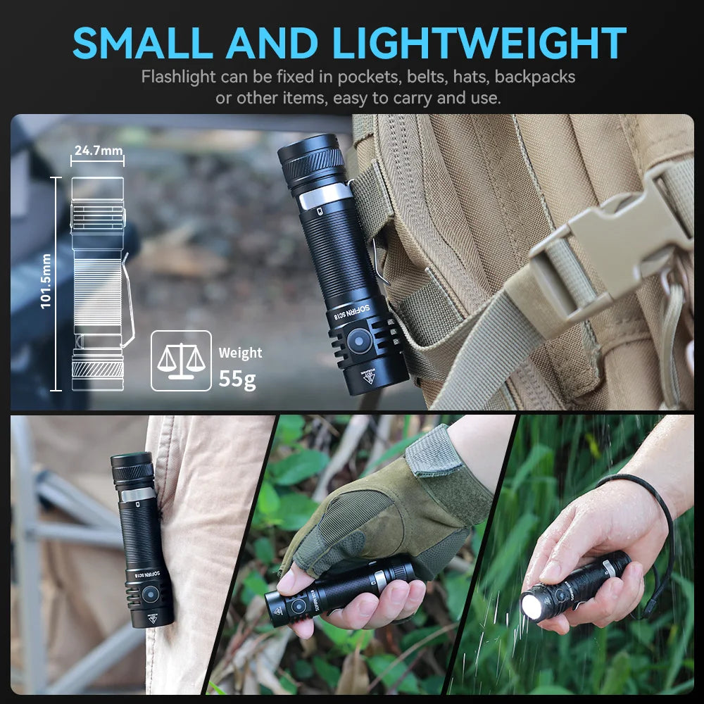1800lm EDC Flashlight USB C Rechargeable SST40 LED 18650 Torch TIR Optics Lens Lantern with Power Indicator