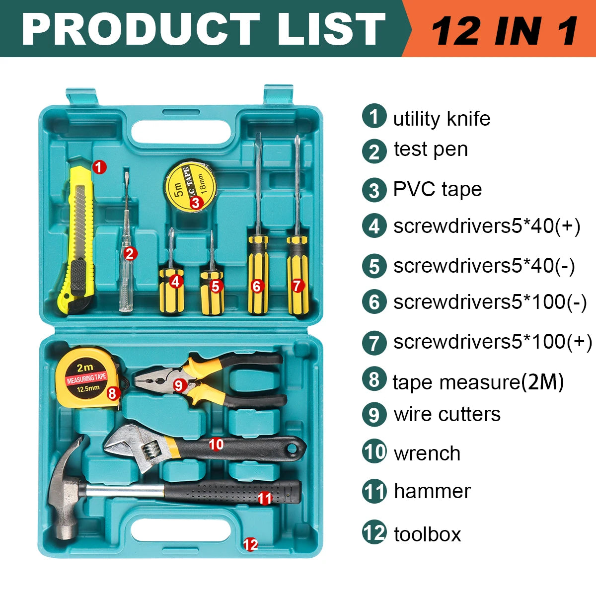 8/9/12/13Pcs Hand Tool Sets, Household Home Repair, Tool Set, Screwdriver Tool Box Set, Scissors Claw Hammer