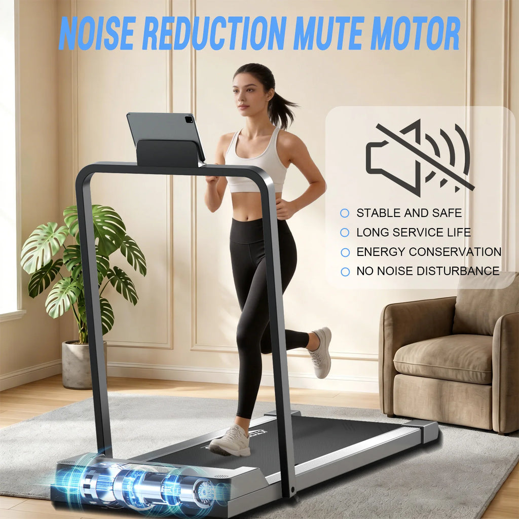 Walking Pad Treadmill with Handrail, Foldable Under Desk Treadmill for Home Office, Portable Compact Walking Treadmill with LED Display, Quiet Motor, Bluetooth App Control, for Walking Jogging and Light Running