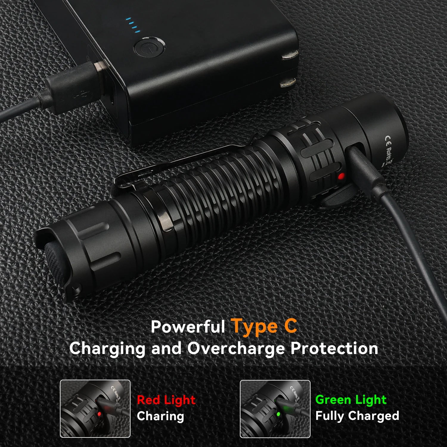 TD02 Tactical Flashlight 2000 Lumens 18650 Rechargeable Battery