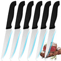 6Pcs Serrated Steak Knife Set Stainless Steel Sharp Table Knives Black Ergonomic Handle Dinner Cutlery For Home Restaurant BBQ Meat Cutting Kitchen Tool