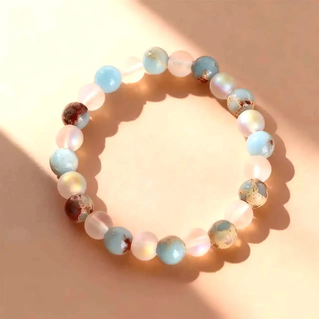 Halo Quartz and Ocean Sediment Beaded Bracelet Unisex Shoushan Stone Refreshing Purifying Magnetic