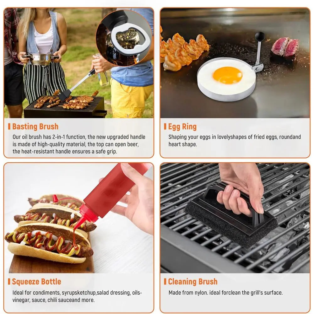 20-Piece Stainless Steel BBQ Spatula Set with Storage Bag, Ideal for Grilling and Camping Adventures