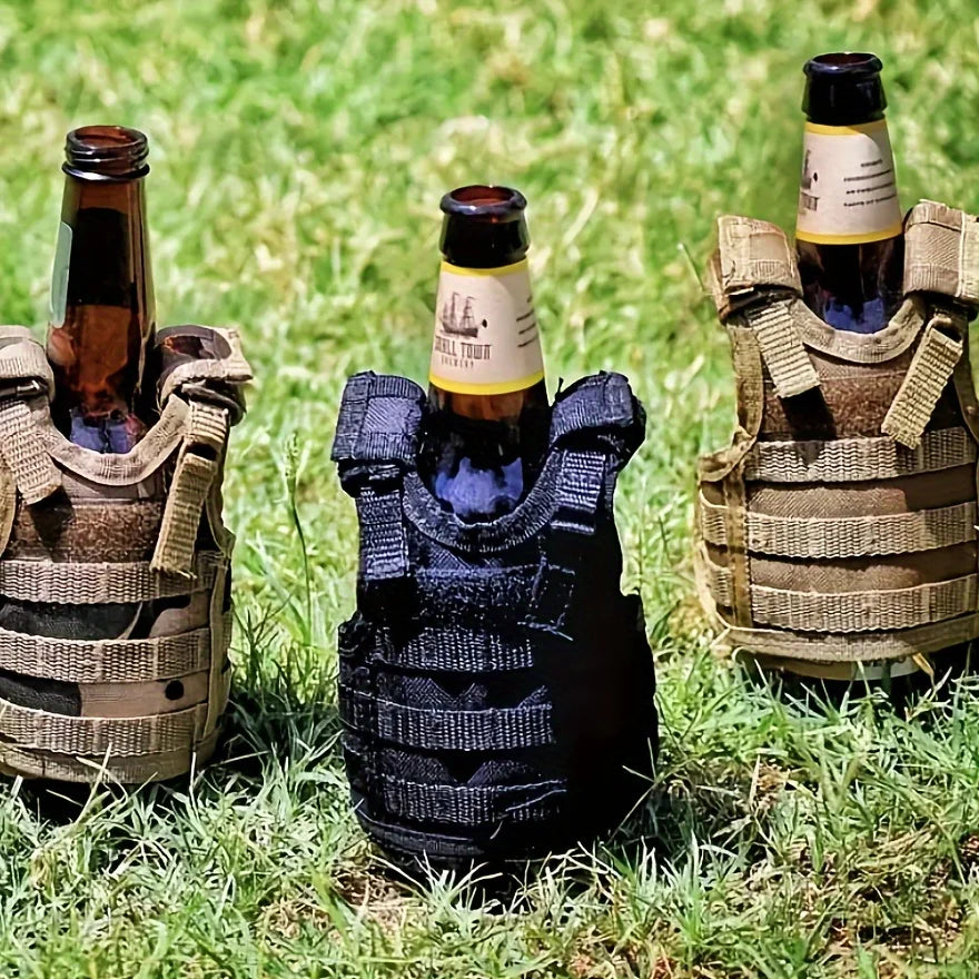 600D Oxford Cloth Mini Beer Bottle Vest Cover Washable Tactical Beverage Can Holder