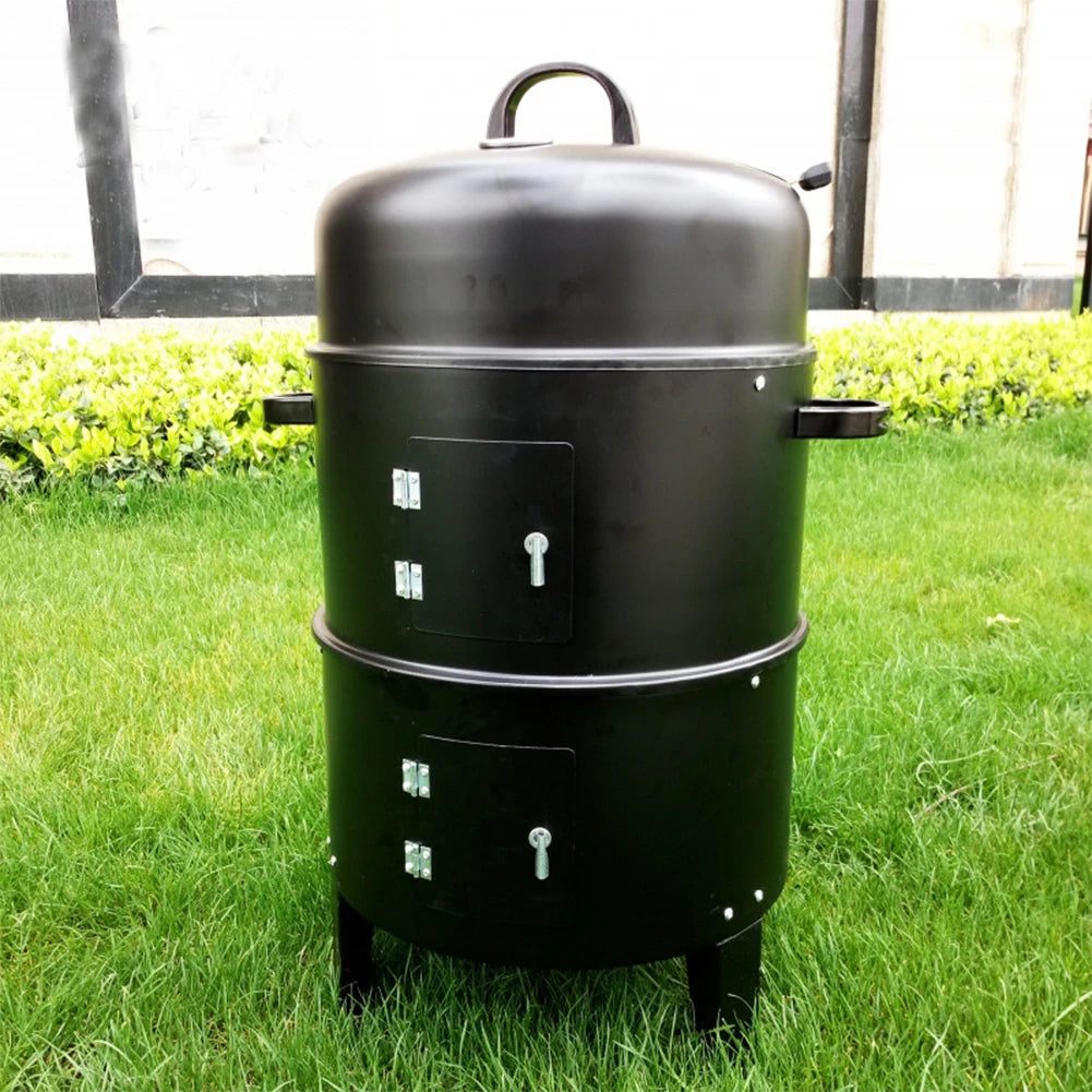 Vertical Charcoal Smoker with Built-in Thermometer Round BBQ Grill 2 Access Doors for Parties Camping Outdoor Cooking