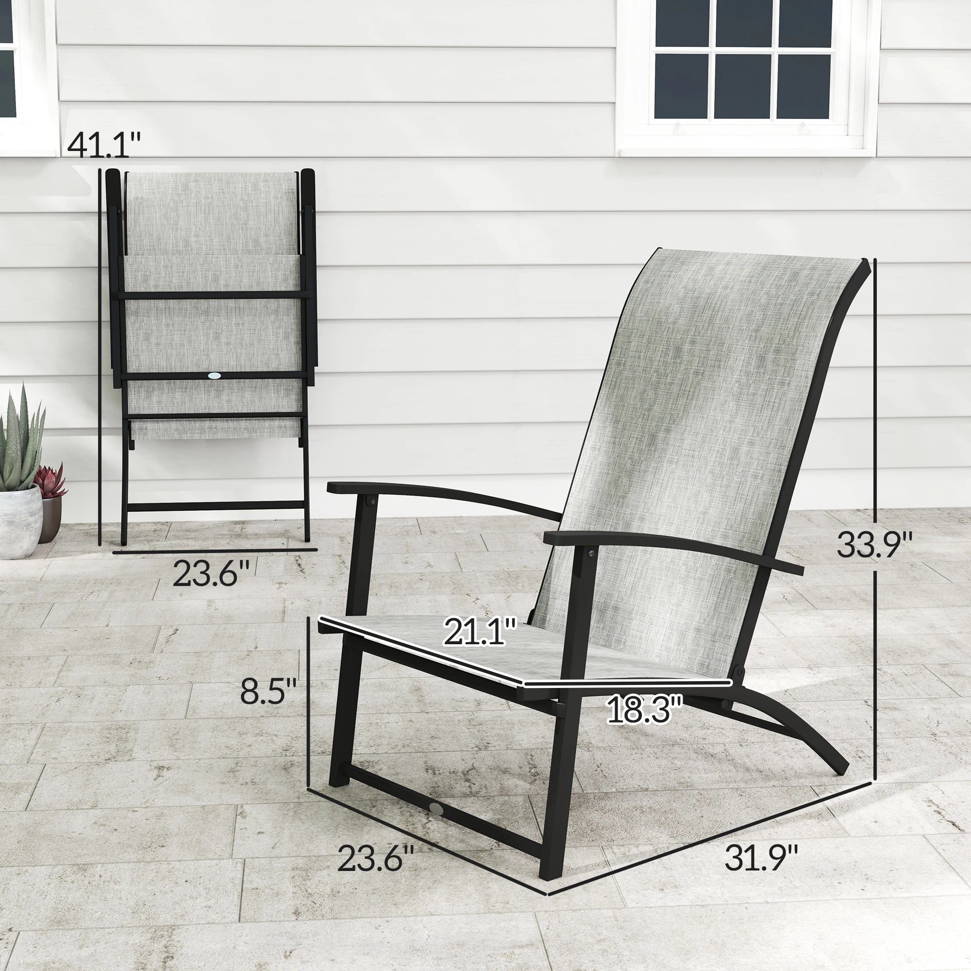 Folding Patio Chairs Set of 2, Portable Camping Chairs, Gray