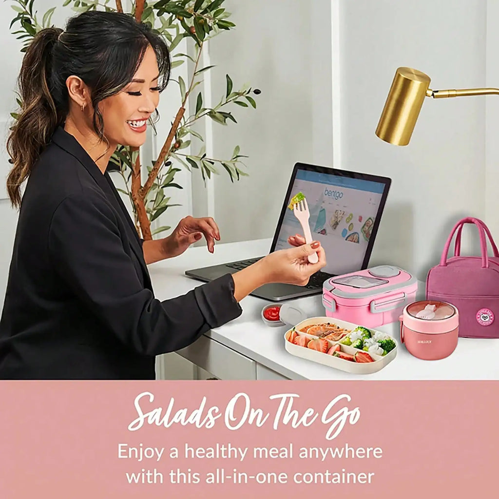 2-Layer Multi-Compartment Insulated Lunch Box Set: Lunch Box + Cup + Bag. Portable Large Capacity Food Container With Handle, Reusable Microwaveable Plastic Lunch Box For Office Workers, Students, Office, School, Party, Outdo