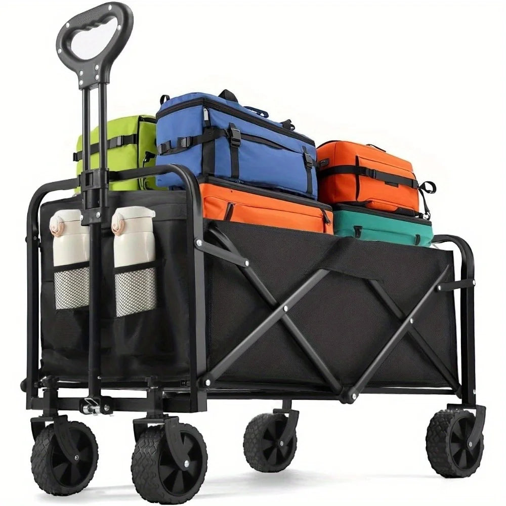 Heavy Duty Wagon Carts, Foldable, Portable Wagons, Beach Cart with All-Terrain Wheels and  Drink Holders, Utility Wagon
