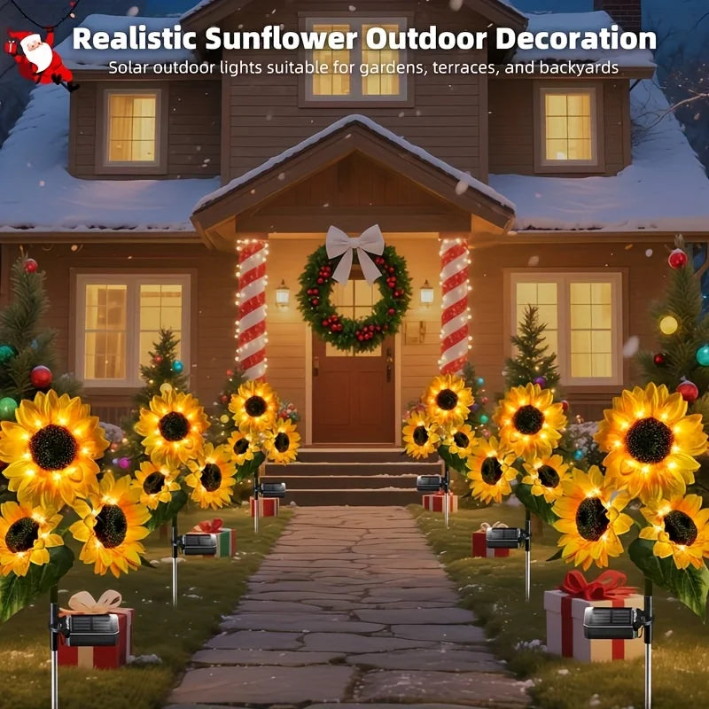 2PCS Solar-Powered Sunflower LED Outdoor Garden Decor Set, Set with 6 Artificial Sunflowers, Durable ABS Material, Ideal for Halloween, Christmas, Thanksgiving, Courtyards, Landscapes, Patios And Pathways, Lawn Landscape Orna