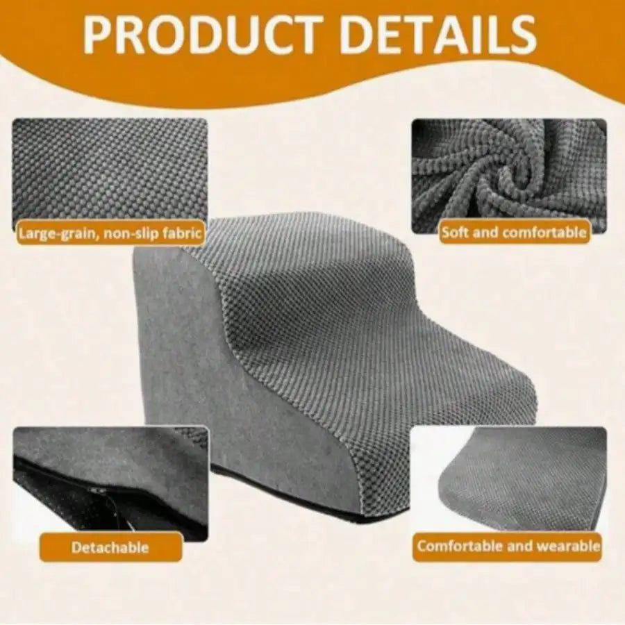 1pc 2-Tier Pet Stair, Grey Knit Fabric Dog Ramp With High-Support Foam & Non-Slip Base, Space-Saving Pet Steps For Small Dogs &