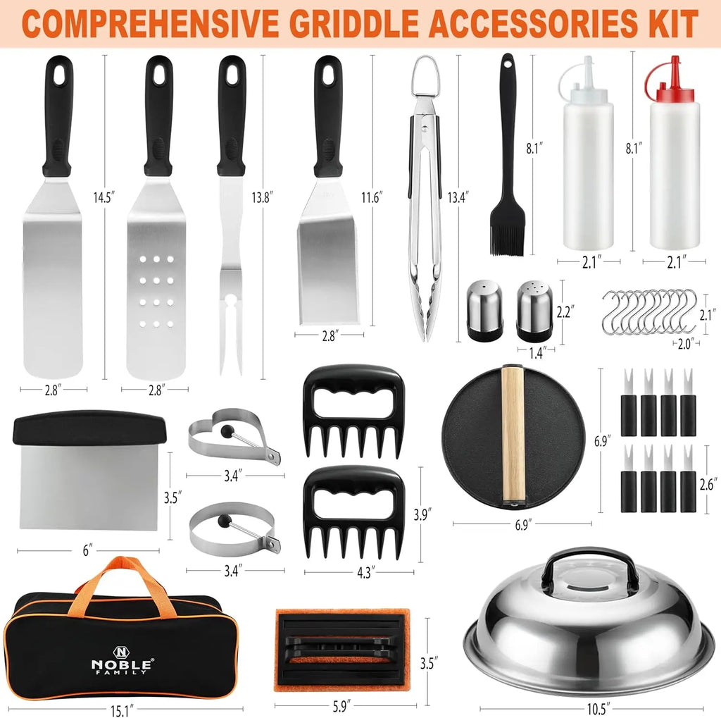 38PCS Stainless Steel Grill Tools Set with Spatula, Tongs, Press & Bag - Perfect Outdoor BBQ Gifts