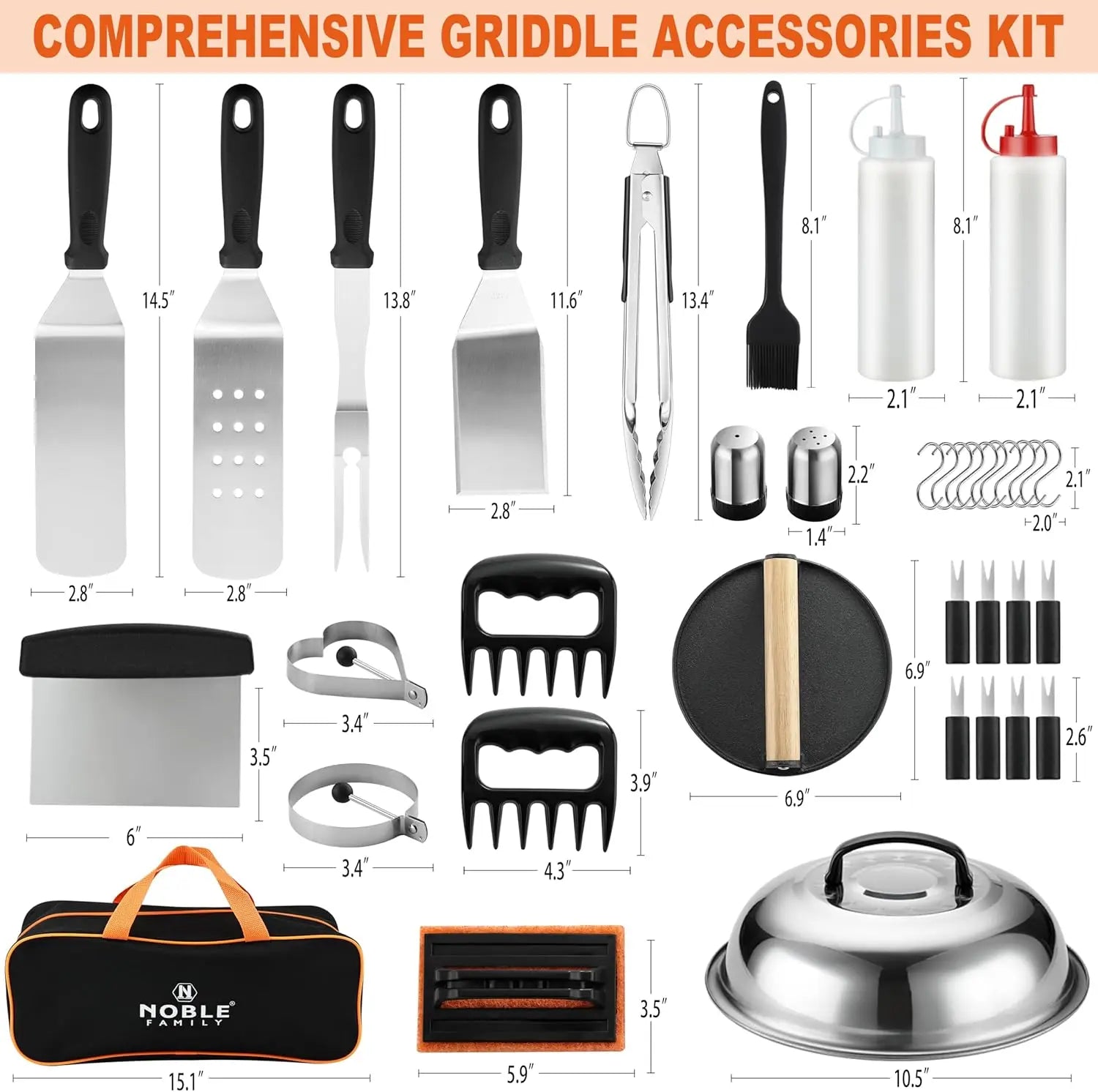 38PCS Stainless Steel Grill Tools Set with Spatula, Tongs, Press & Bag - Perfect Outdoor BBQ Gifts
