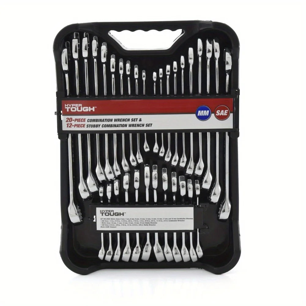 32-Piece Combination Wrench Set, Metric & SAE Ratcheting Wrenches with Organizer Pouch, Mechanics Tool Kit for Home/Garage