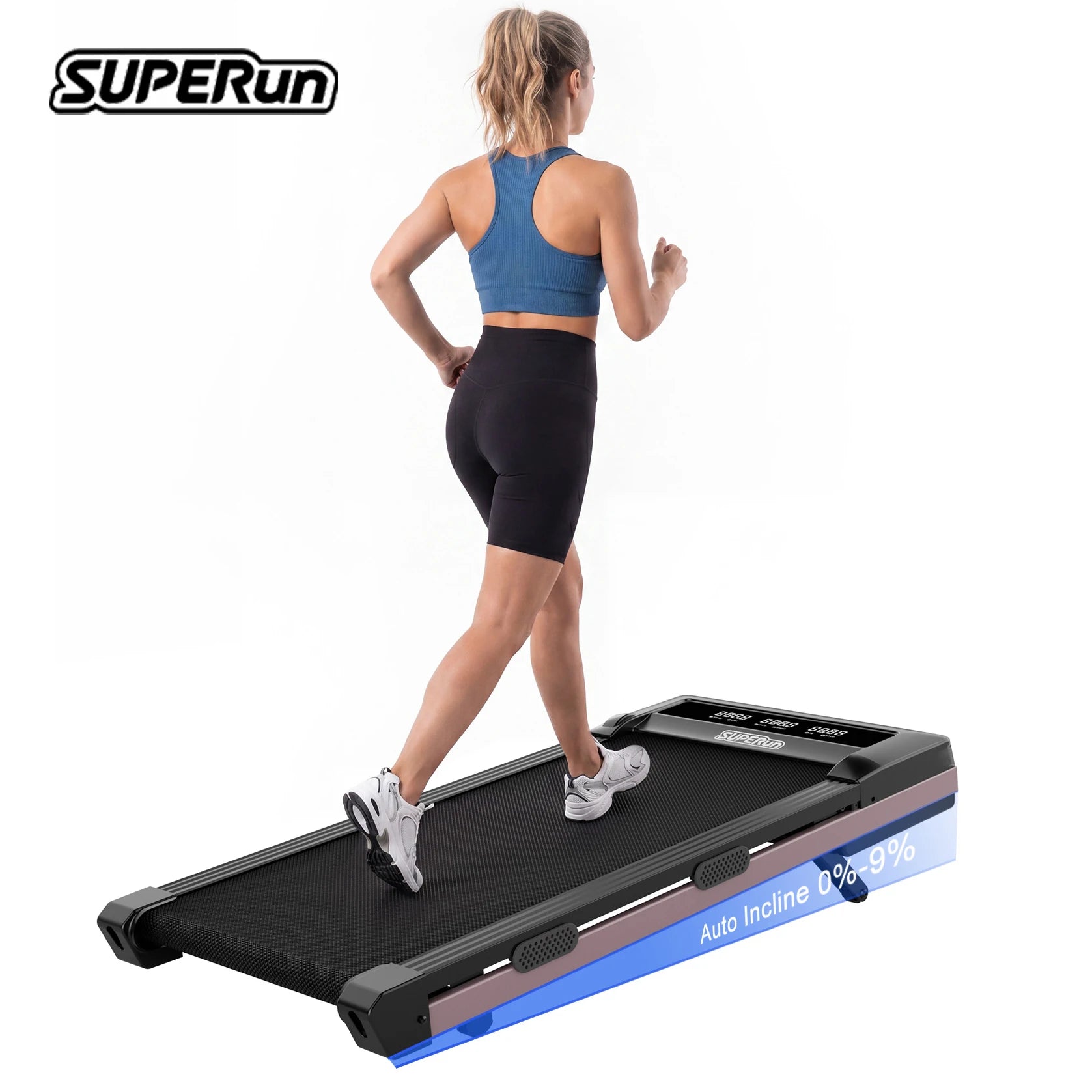 3.0HP Raceable Walking Pad Under Desk Treadmill with 9% Incline Adjustable Speed 1-6KM/H LCD Screen Display 136KG Load For Home
