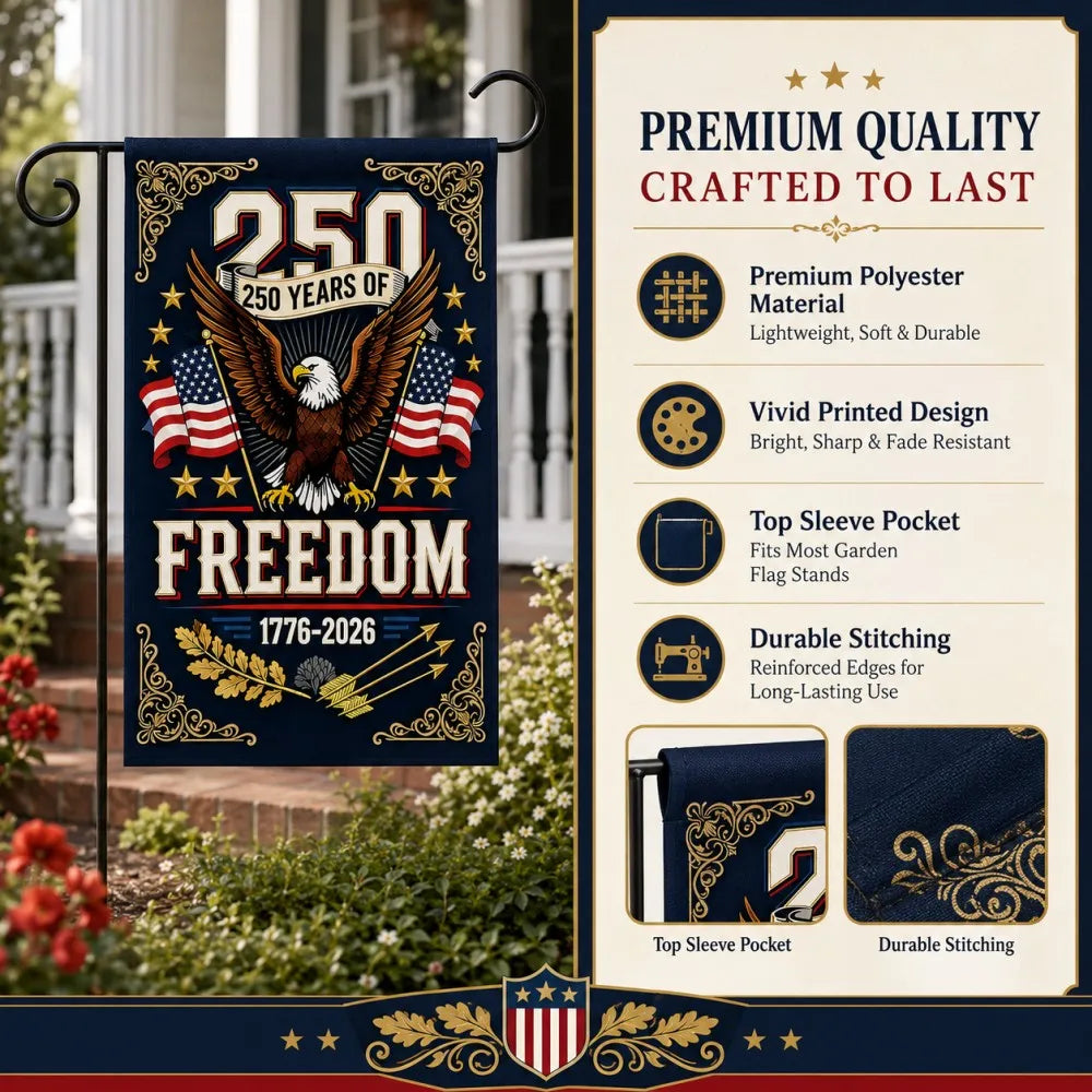 Patriotic Garden Flag 30x45cm 12x18in Polyester 250 Years of Freedom 1776-2026 Eagle American Flag Yard Banner Independence Day Memorial Day Veterans Day Porch Garden Lawn Pathway Farmhouse Home Entrance Outdoor Decor Holiday
