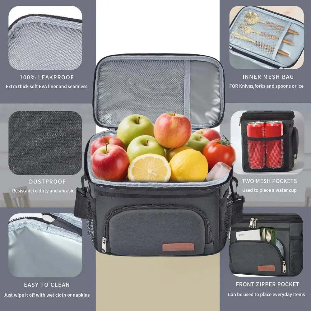 Insulated Lunch Bag - Reusable Cooler Tote for Men & Women, Ideal for Picnics, Hiking, Beach, with Adjustable Strap