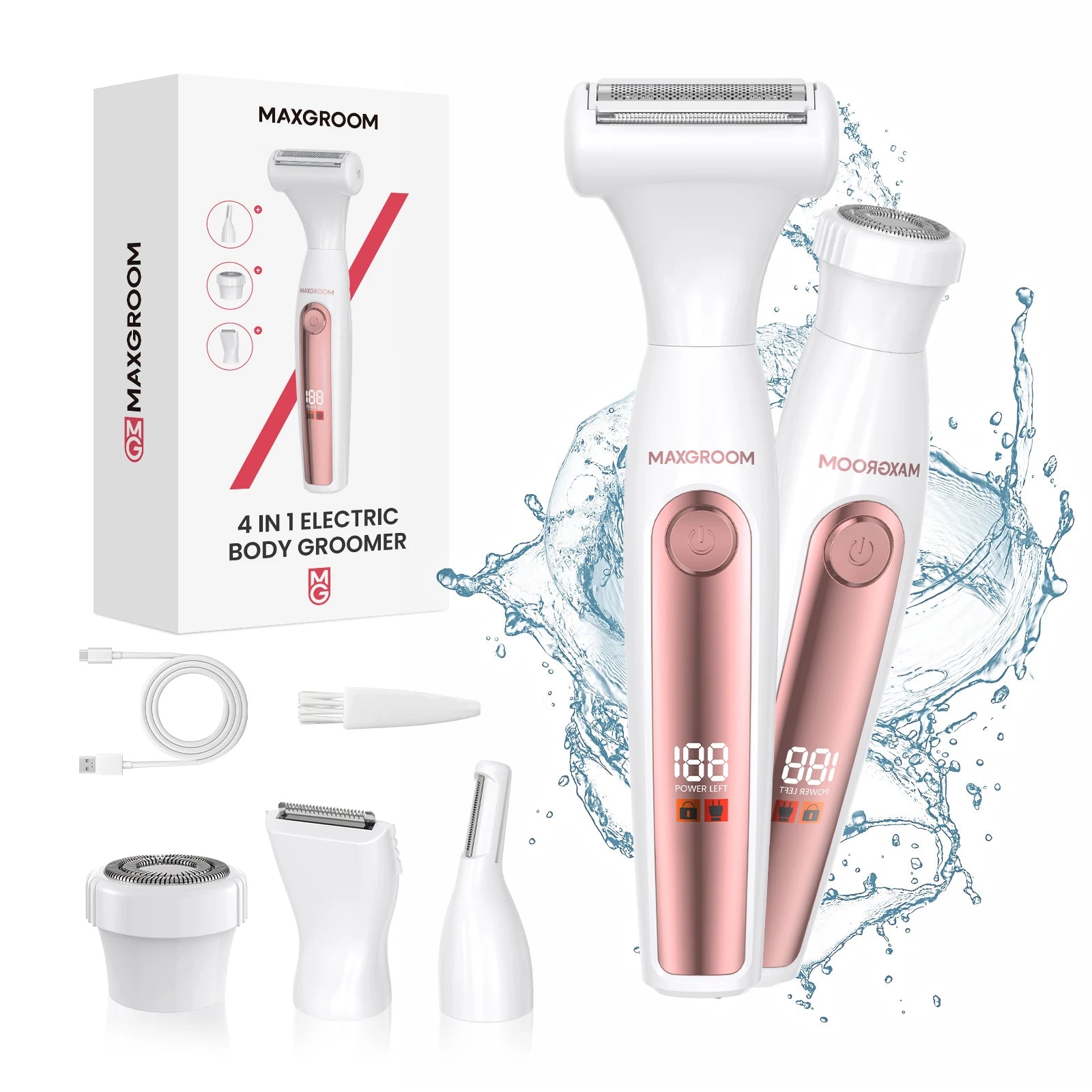 4-in-1 All-Purpose Groomer for Women Portable Facial Electric Shaver Painless Bikini Body hair Trimmer IPX6 Waterproof
