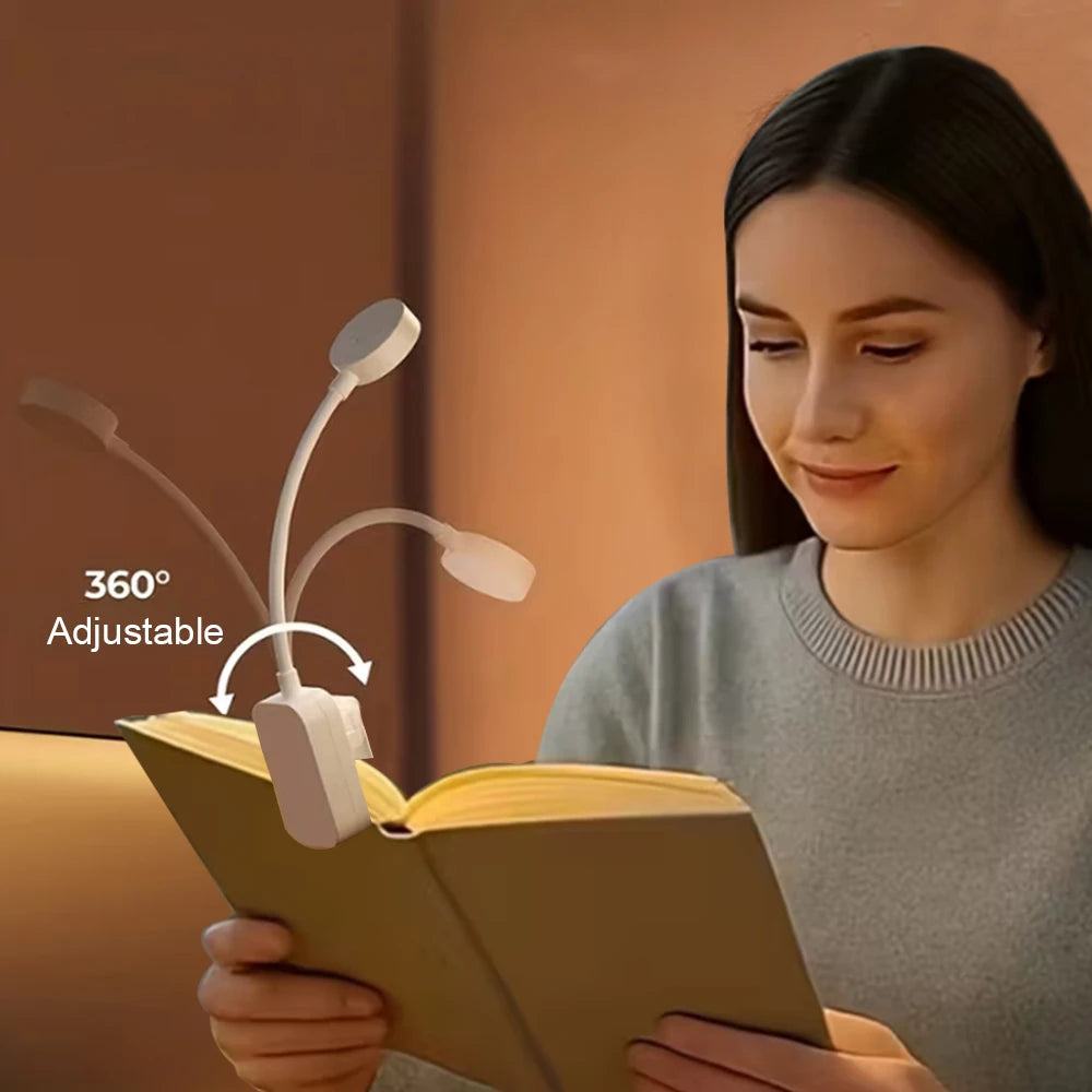 LED Clip On Book Light, Portable Reading Light, Eye Protection, Stepless Dimmable Mini Desk Lamp
