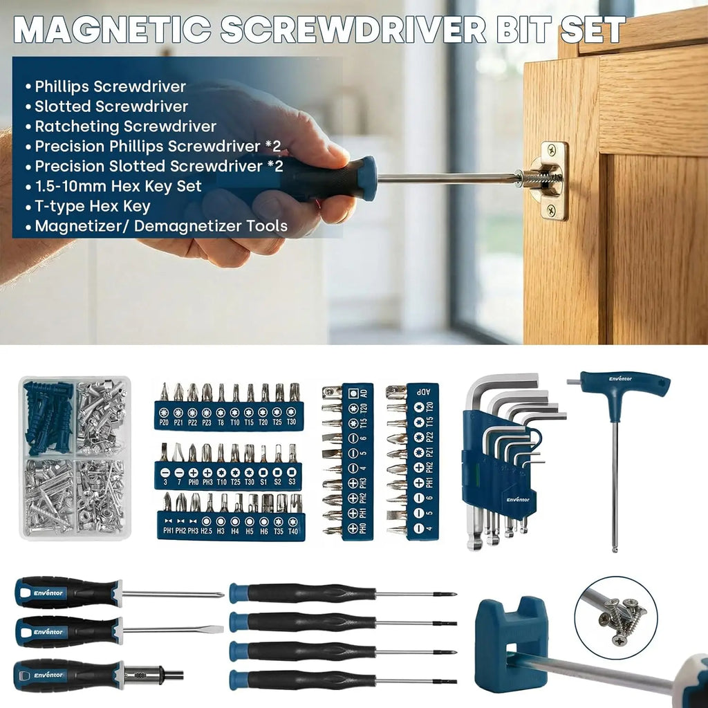 Tool Set, 220-Piece Home Tool Kit with Toolbox, Wrench and Hand Tools for Home Repairs, Auto Maintenance, DIY & General Repair Tools for Men & Women, Blue