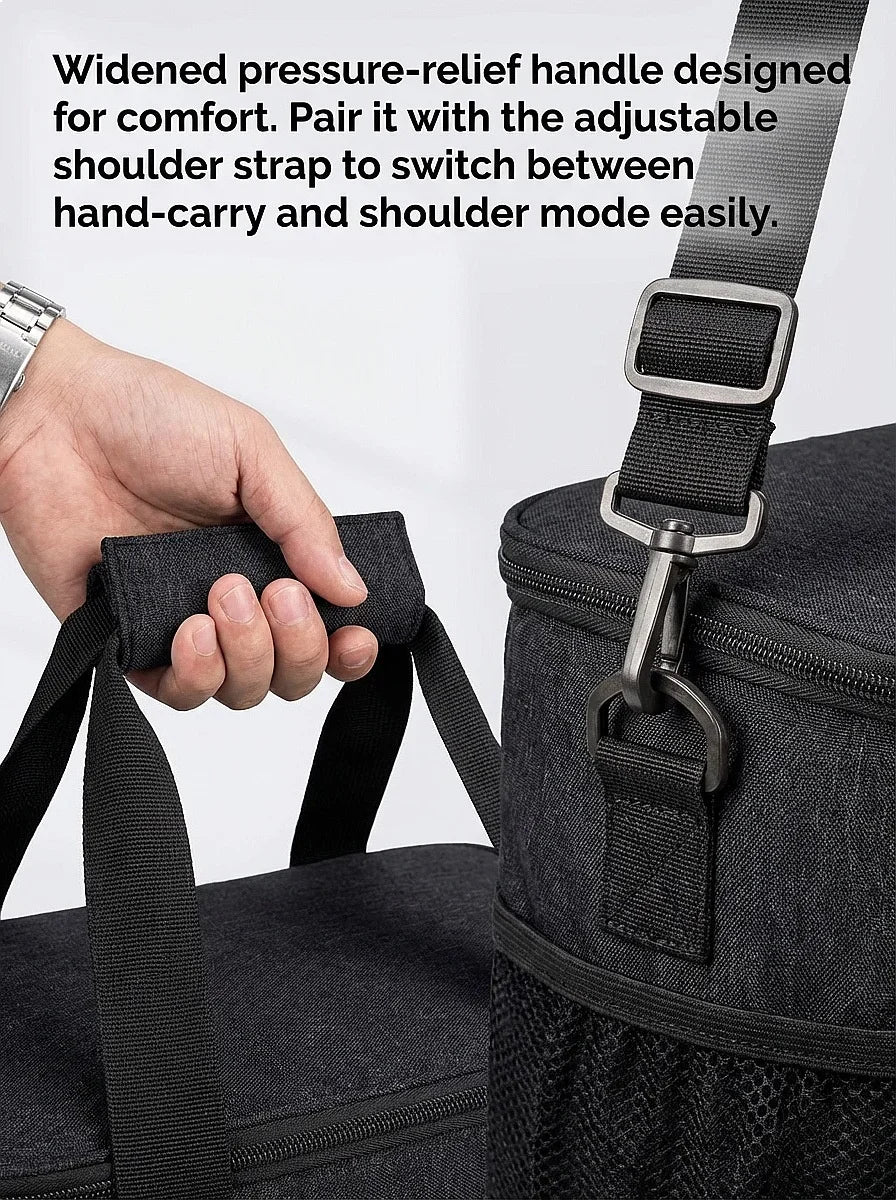 Black Insulated Lunch Box Bag Portable Picnic Food Handbag with Ice Pack for Student Dinner Hand-held Storage
