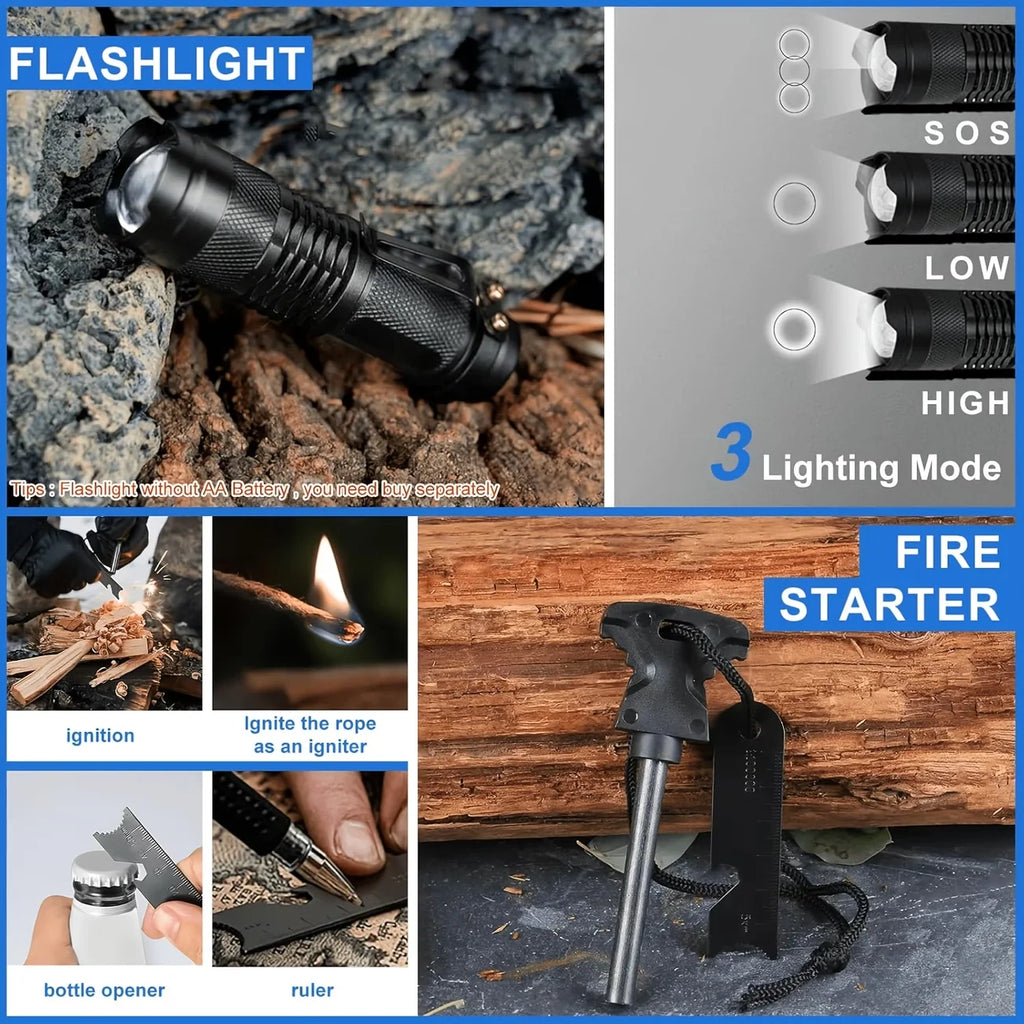 Ultimate Survival Kit - 12-115 Piece Emergency Gear for Outdoor Adventure Camping Hiking & Crisis Preparation Perfect Gift, Survival Tool Bag