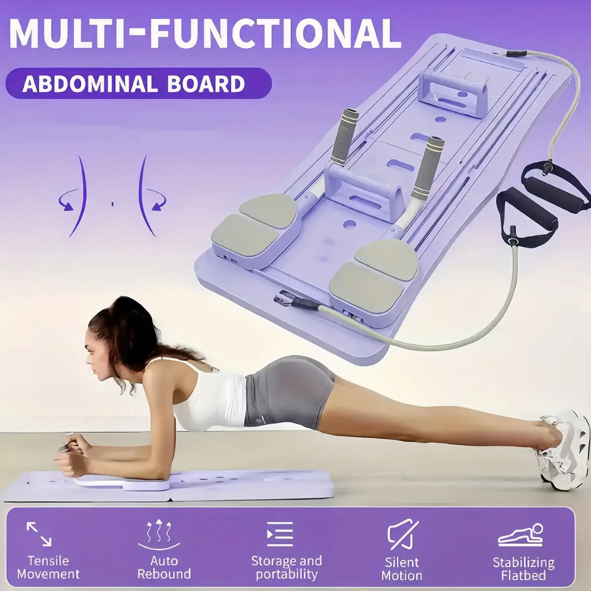 Multi-Functional Pilates Reformer Board with Counter, Foldable Sliding Workout Board for Full Body Training, Abdominal Leg Arm Home Fitness Equipment with Resistance Bands