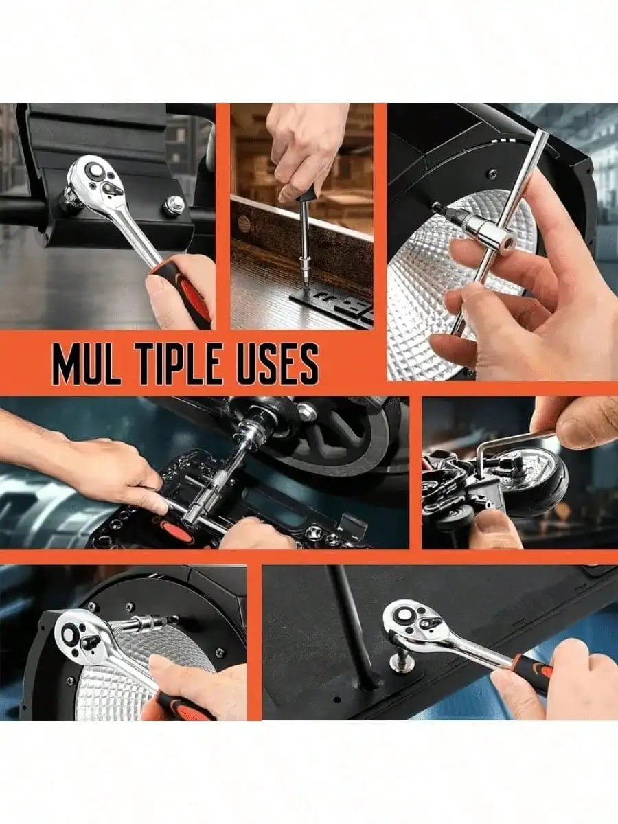151/46pcs Comprehensive Mechanical Tool Set - 1/4", 3/8", 1/2" Deep And Standard Sockets, Ratchet Wrench Set, S2 And CR-V Socket