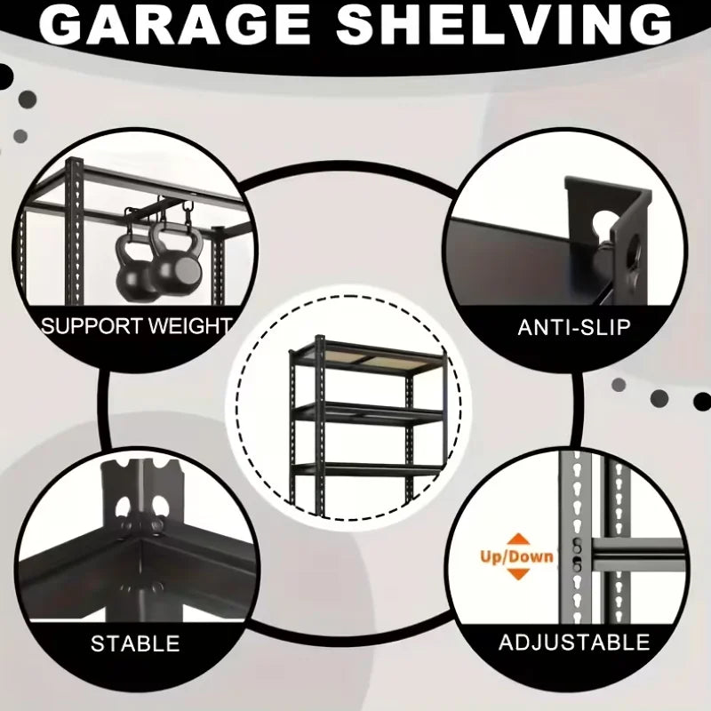 60/72 Inch two-piece Heavy Duty Storage Shelves, 2000LBS Capacity Metal Shelving Unit, Adjustable Garage Shelves & Organizer with Overlap Design for Home Garage Warehouse Storage Shop,Black